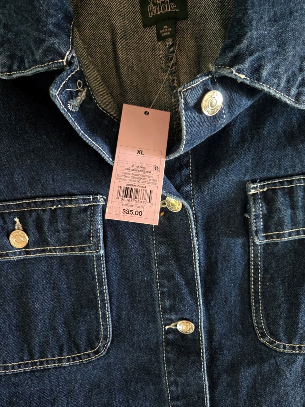 WILD FABLE Women's 100% Cotton Dark Wash Blue Denim Jacket NWT/SIZE XL - Picture 3 of 5